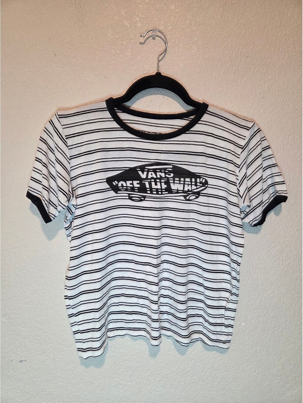 Vans 'Off The Wall' Black White Striped Crop Shirt Y2K, M
